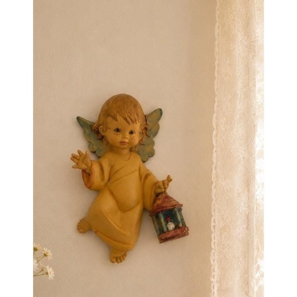 Vintage Child Angel Holding Lantern Wall Hanging Display Made In Italy